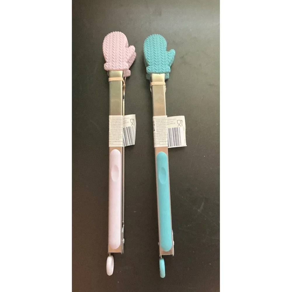 Crofton Mitten Silicone Tongs Set of 2 Pink Teal Stainless Steel Kitchen Utensil